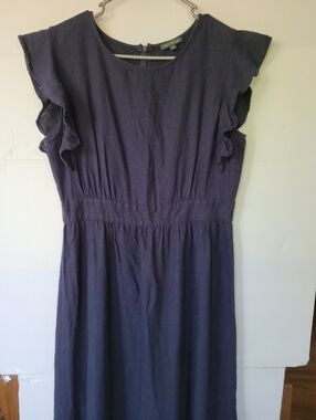 FOR CYNTHIA Navy Blue Ruffled Sleeve Midi Dress Size M
